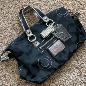 Barely used black and silver coach shoulder bag